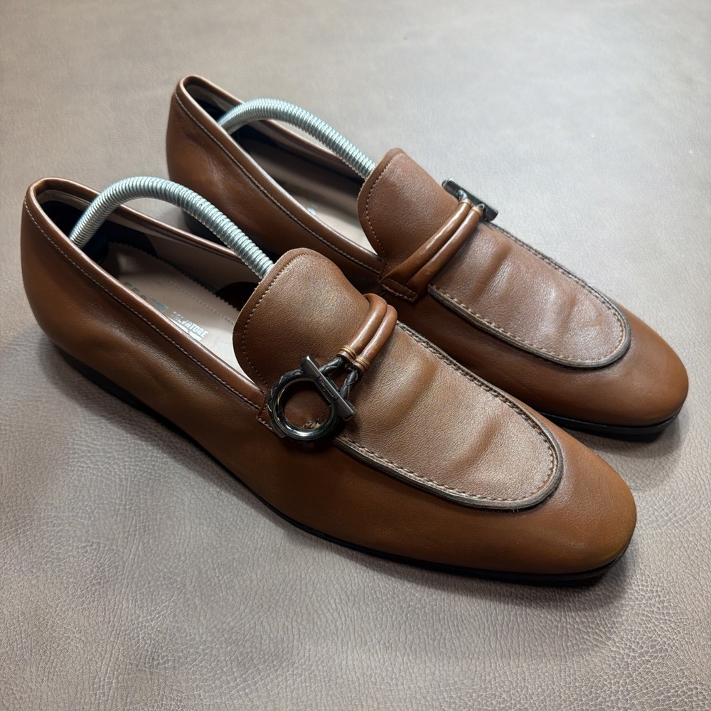 SALVATORE FERRAGAMO Gancini Leather Loafers Sz 11 E Wide Horsebit Made In ITALY
